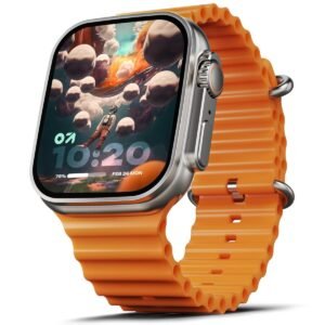 GOBOULT Newly Launched Crown Smart Watch 1.95'' Screen, BT Calling, Working Crown,Zinc Alloy Frame,900Nits Brightness, AI Voice Assistant,SpO2 Monitoring, 120+ Sports Mode (Tangerine)